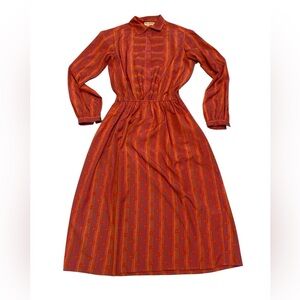 Vtg 80s Jack Mulqueen Silksational Shirtdress Midi - Red Abstract Pattern S